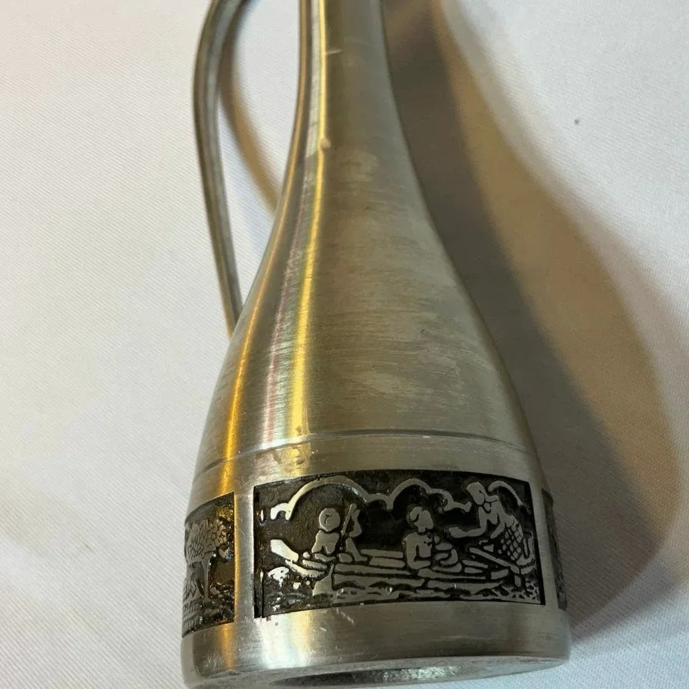 Vintage~Oriental~Kajit Pewter Thailand Co~Tin 97% Bangkok~Bub Vase~4 Scenes